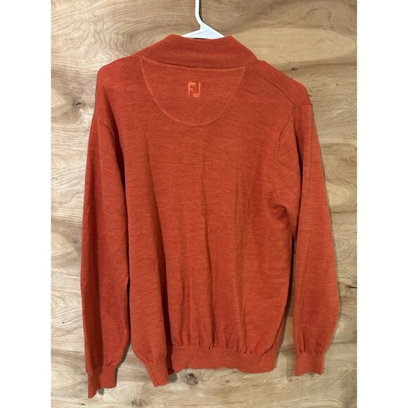 Foot Joy FJ  Men’s Med Zip Long Sleeve 100% Wool Pullover Sweater Burnt Orange - Picture 2 of 7
